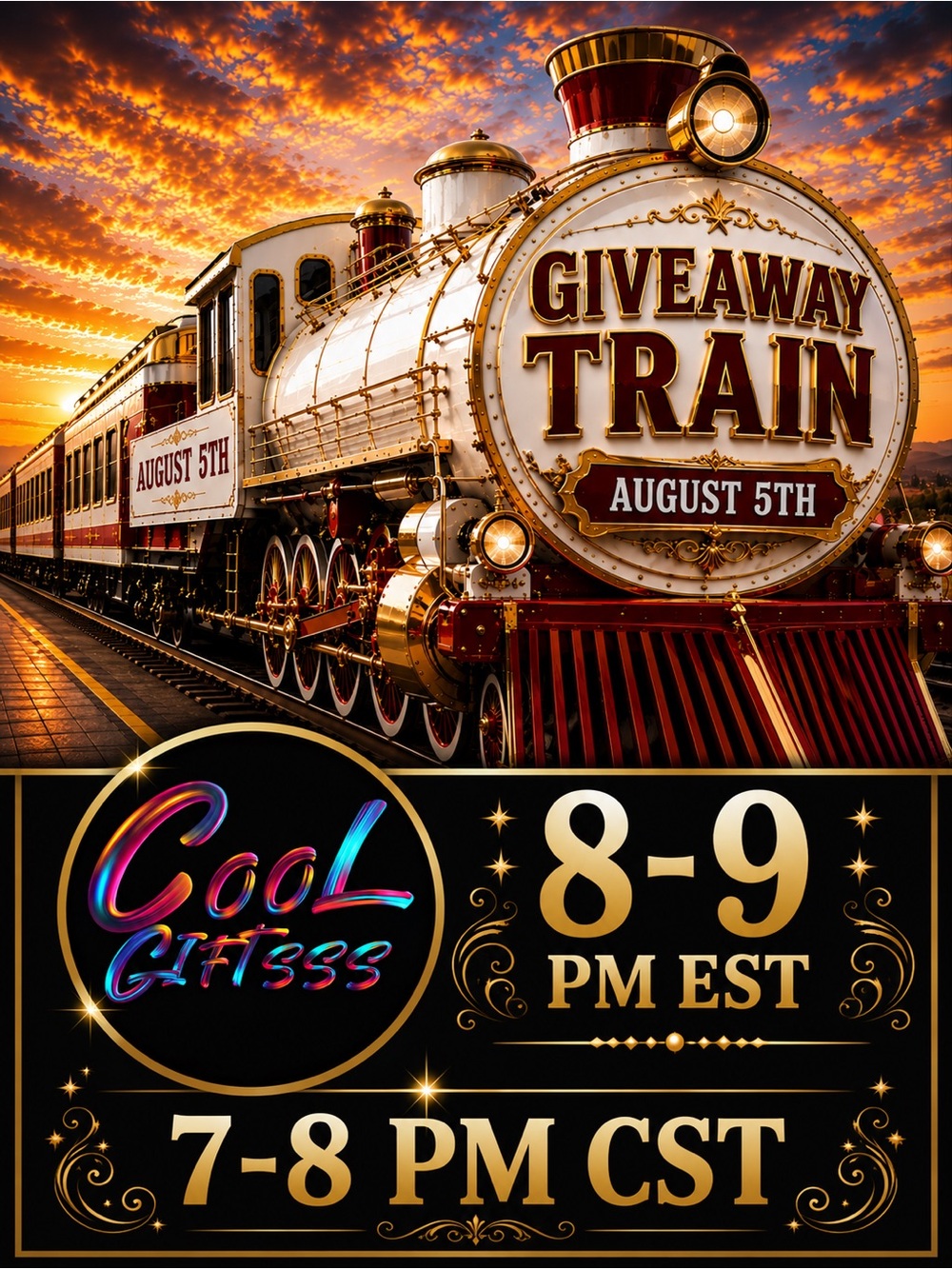 Giveaway train show August 25th first time ever. Join me to see all new arrivals